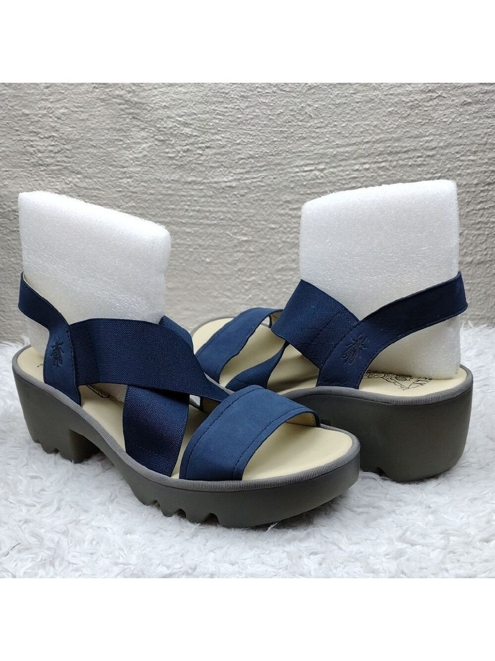 Fly London TAJI 502 Fly Bumblebee Blue  Fabric Suede Platform Slingback Sandal